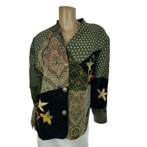 Alex Kim Vtg Jacket Size 1X Quilt Brocade Embroidery Long Sleeve Rayon/Polyester